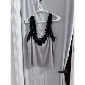 Akaiv Silver Satin Black Lace Camisole M